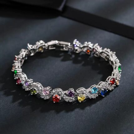 Fashion Multicolor Crystal Zircon Bracelet, Popular Light-Luxury Full Paved Stone Jewelry for Banquets